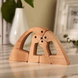 Couple with Two Kids Wood Sculpture, Wooden Carving Gift Home Decor_3