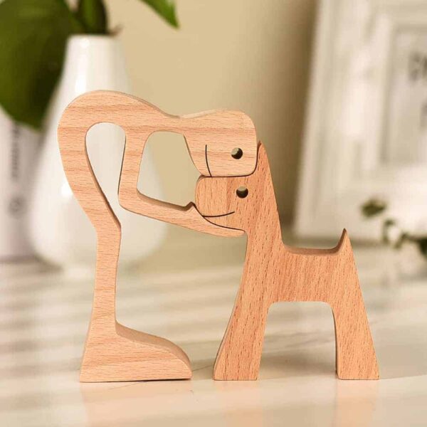 Man and Dog Wood Sculpture, Home Decor for Dog Lovers