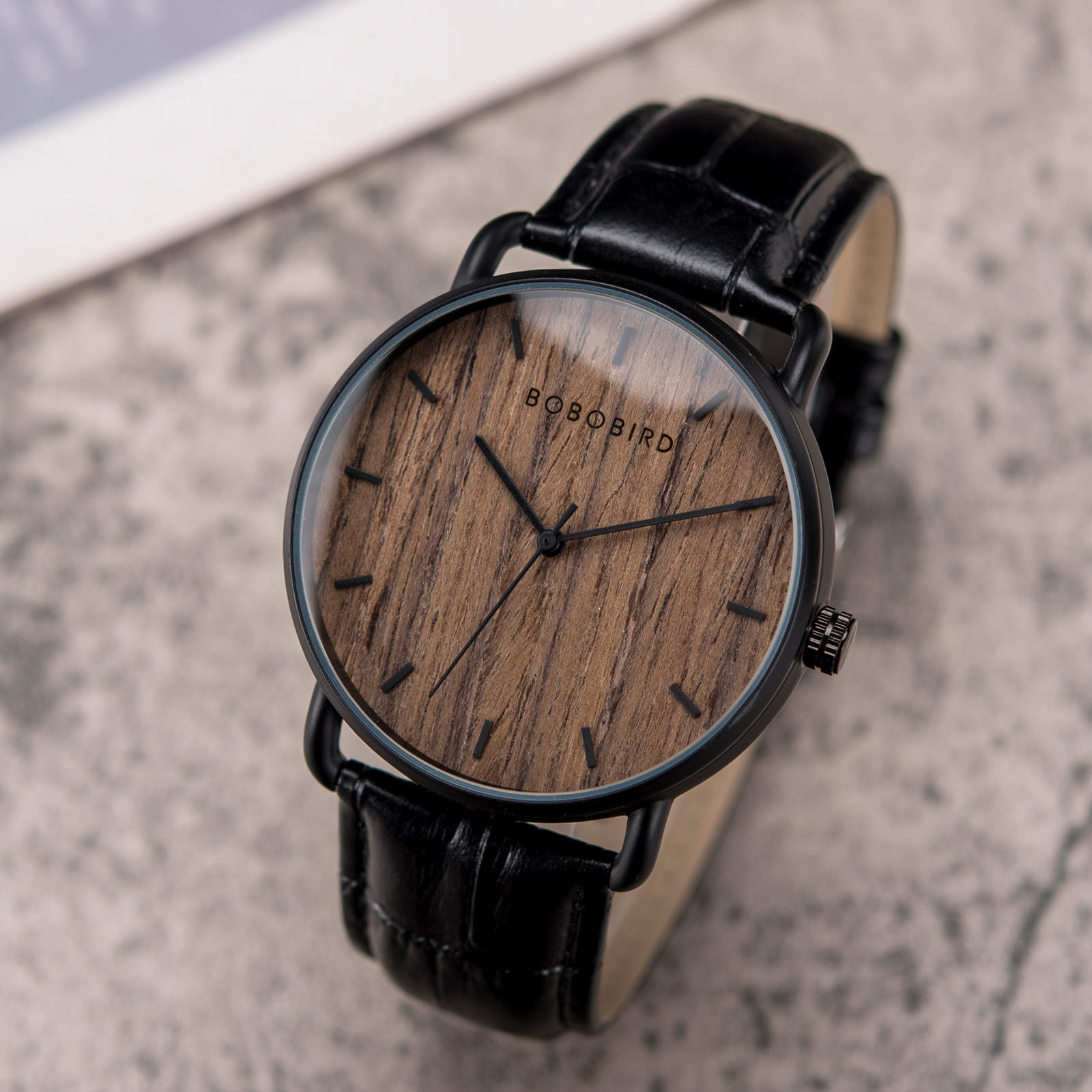 Reloj de madera clásico Madera de ébano Negro GT058-1A