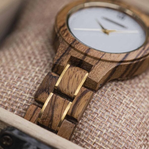 Wooden Watches for Women Natural Zebra Wood Glod - Sky