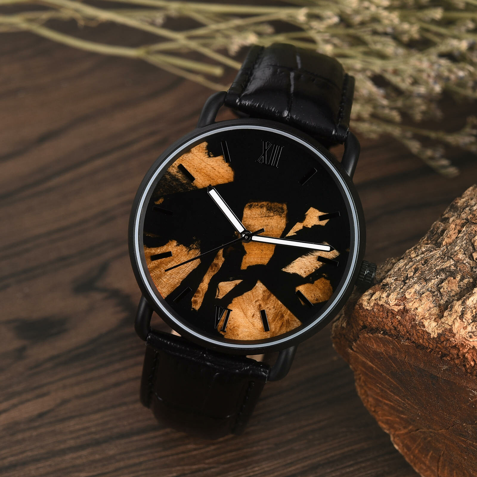 クラシックな木製と樹脂製のユニークな木製時計 T87-1