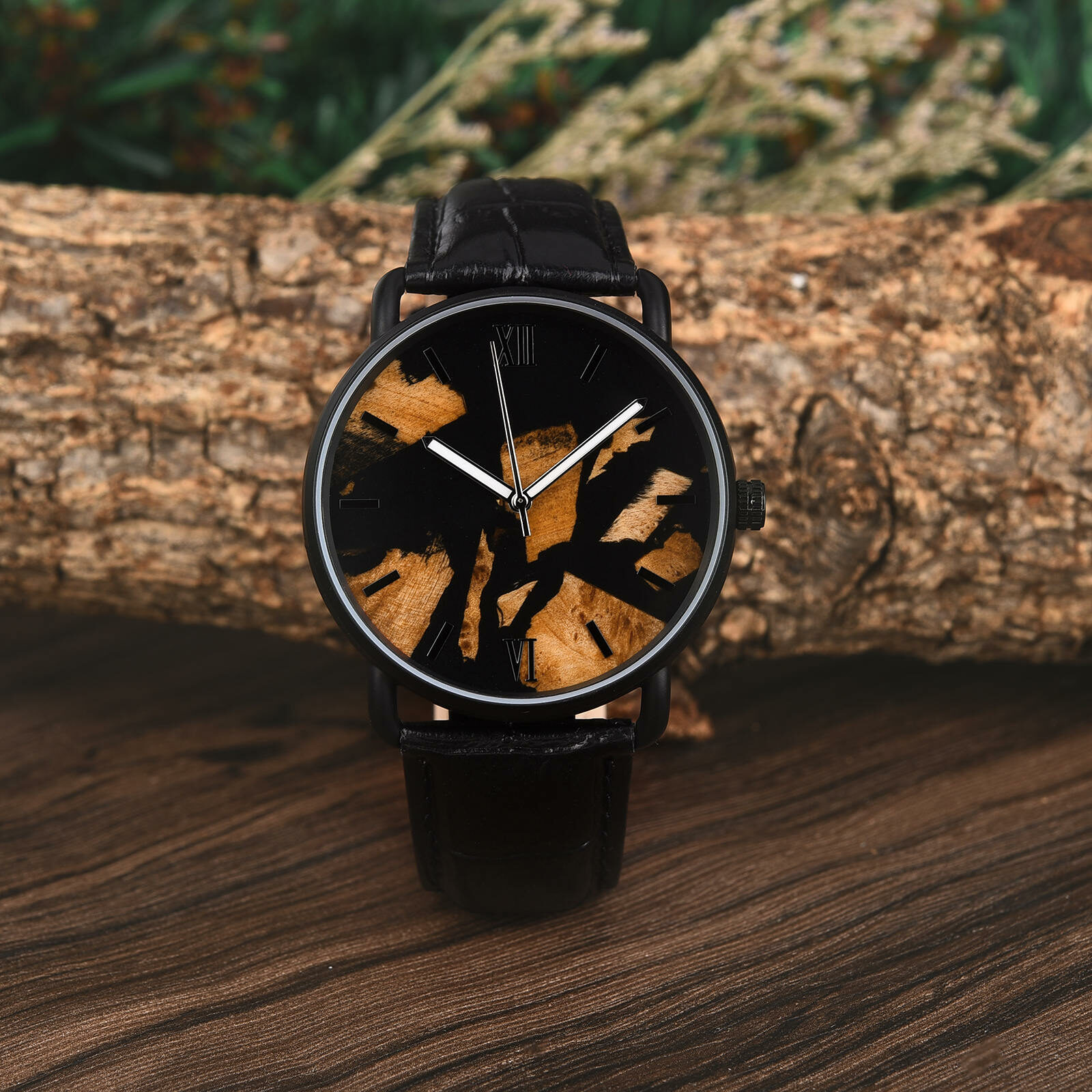 クラシックな木製と樹脂製のユニークな木製時計 T87-1