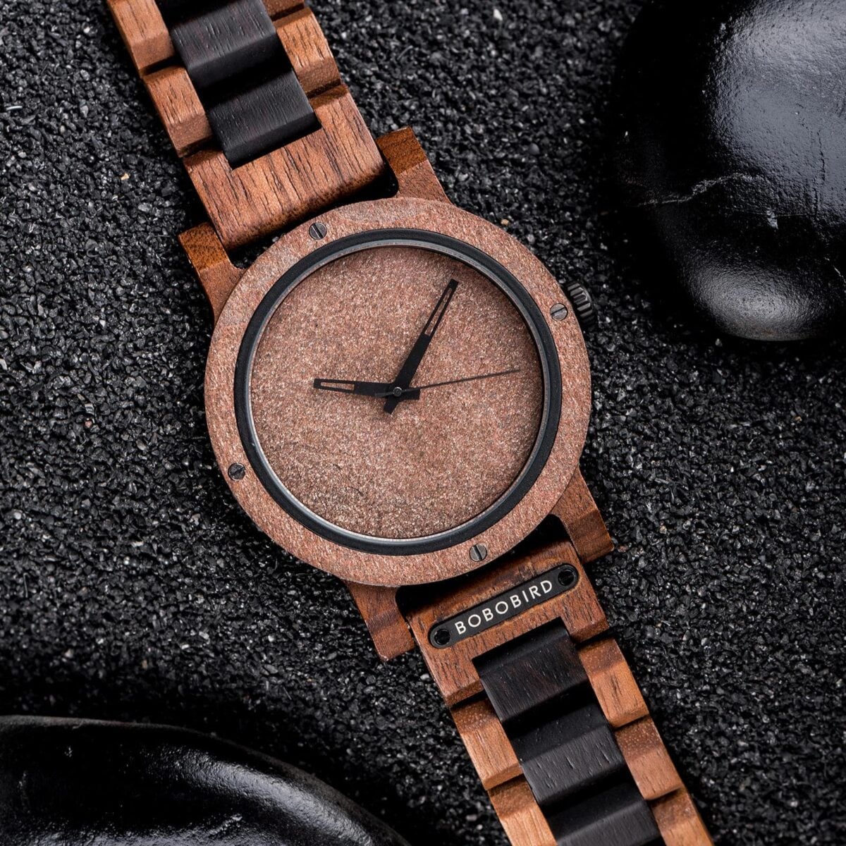 Natural Rock Ebony Wooden Watch - Saturn_15 Natural Rock Ebony Wooden Watch - Saturn_15