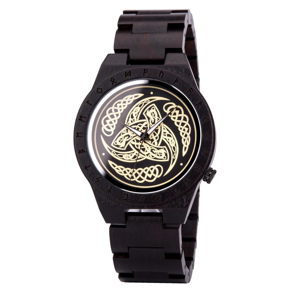 Triple Horn of Odin Handmade Engraved Wooden Watch T16-6_2 Triple Horn of Odin Handmade Engraved Wooden Watch T16-6_2