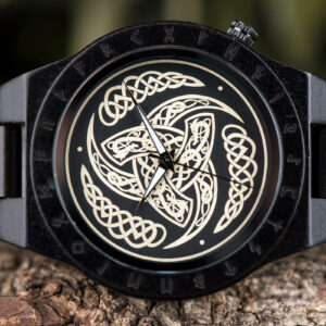Triple Horn of Odin Handmade Engraved Wooden Watch T16-6