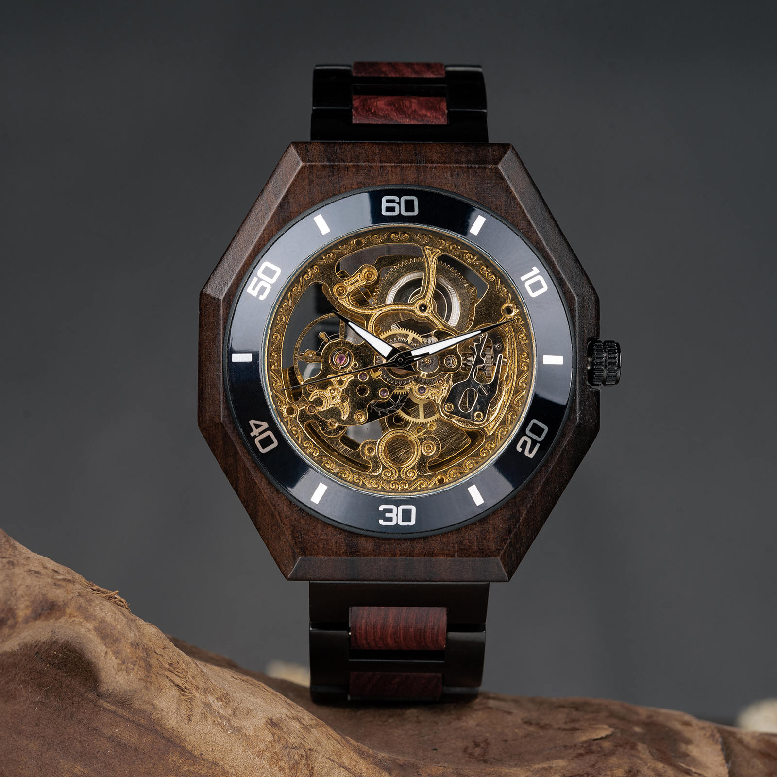 Wooden watches walnut automatic skeleton mechanical wooden watch
