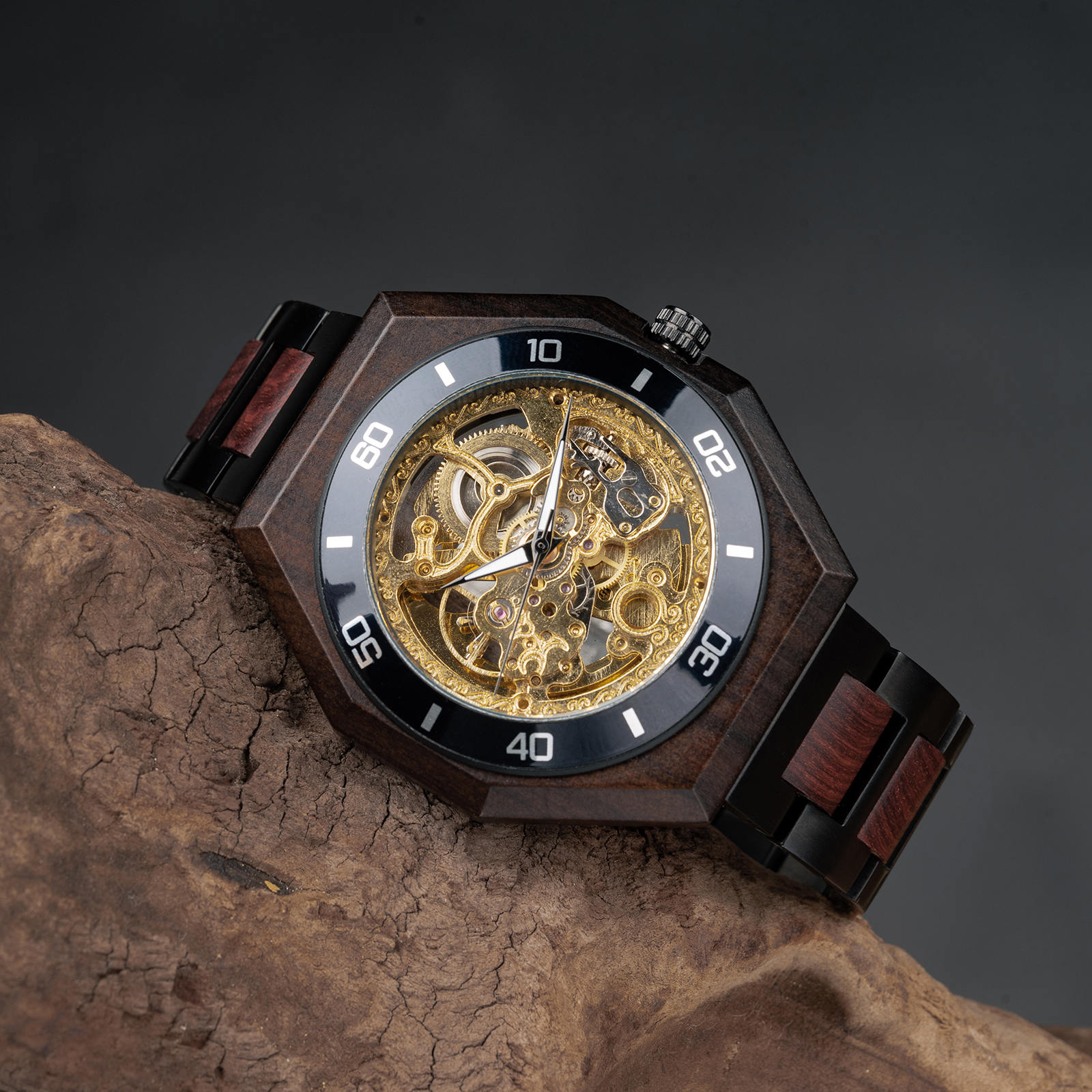 Wooden watches walnut automatic skeleton mechanical wooden watch T91 1 17