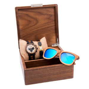 Classic Handmade Zebra Wooden Watch + Ebony Wood Sunglasses + Ebony Wooden Bracelet Gift Box Set