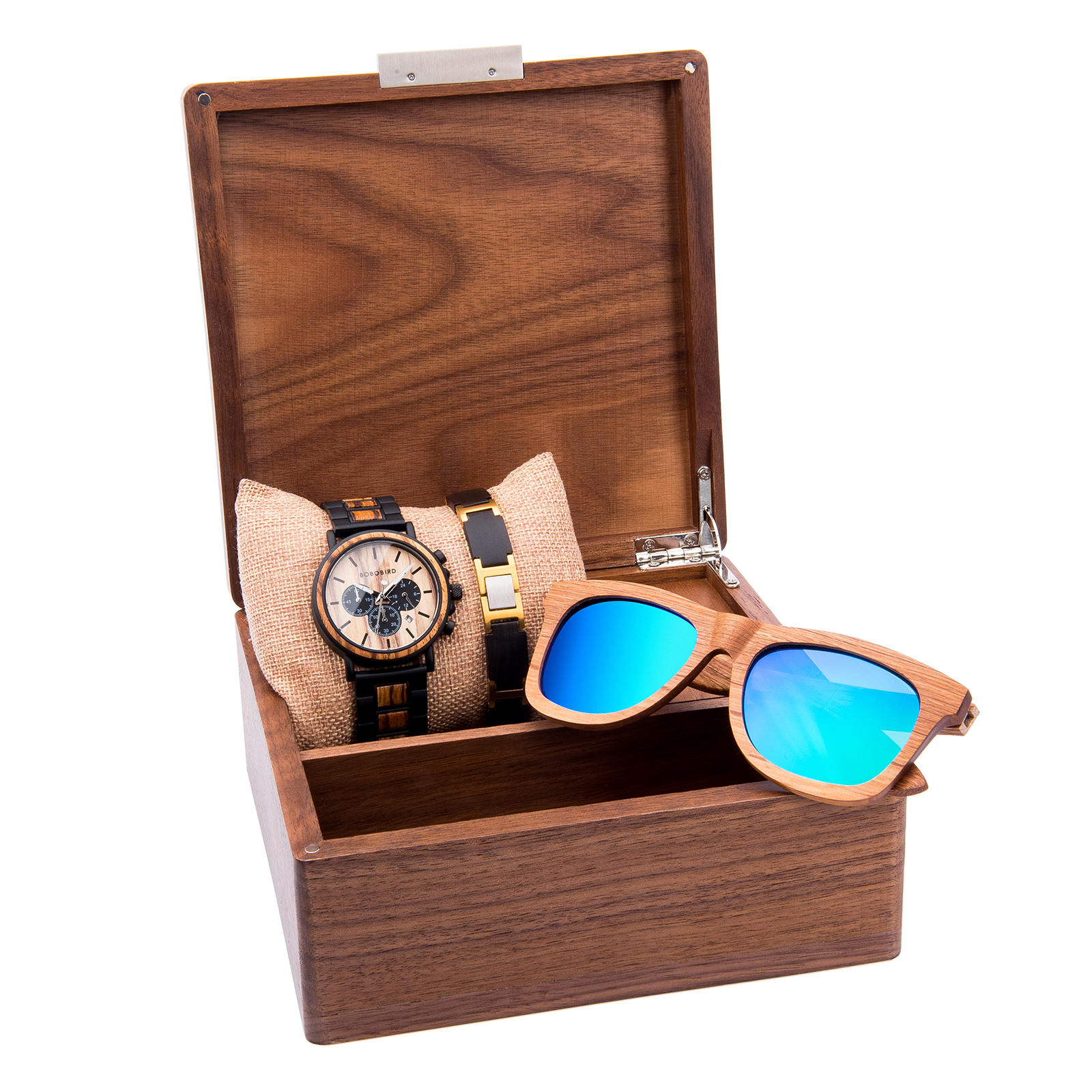 Classic Handmade Zebra Wooden Watch Sunglasses Wooden Bracelet Gift Box Set 2