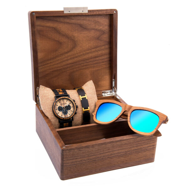 Classic Handmade Zebra Wooden Watch + Sunglasses + Wooden Bracelet Gift Box Set