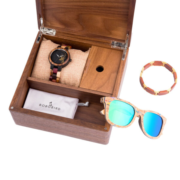 Colored Wooden Watches + Sunglasses + Wooden Bracelet Gift Box Set