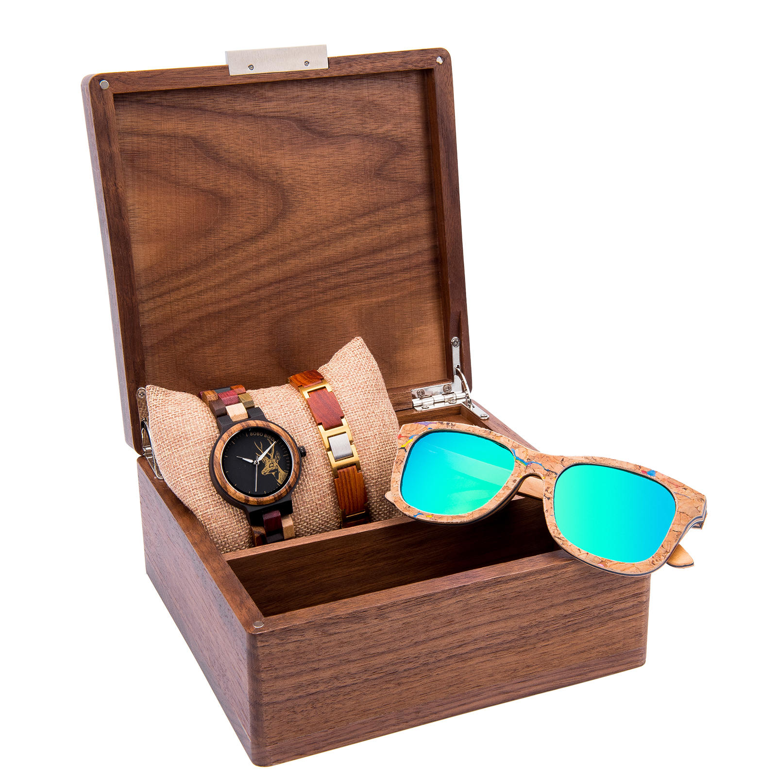 Colored Wooden Watches Sunglasses Wooden Bracelet Gift Box Set 4