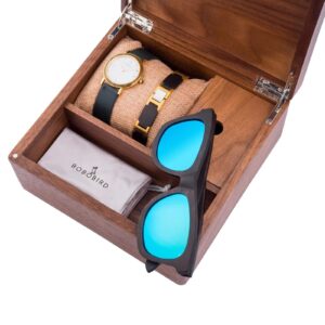 Green Sandalwood Wooden Watch for Women + Sunglasses + Wooden Bracelet Gift Box Set