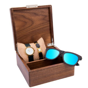 Green Sandalwood Wooden Watch for Women + Sunglasses + Wooden Bracelet Gift Box Set