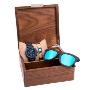 Natural Ebony Wooden Watch for Men + Sunglasses + Wooden Bracelet Gift Box Set_5