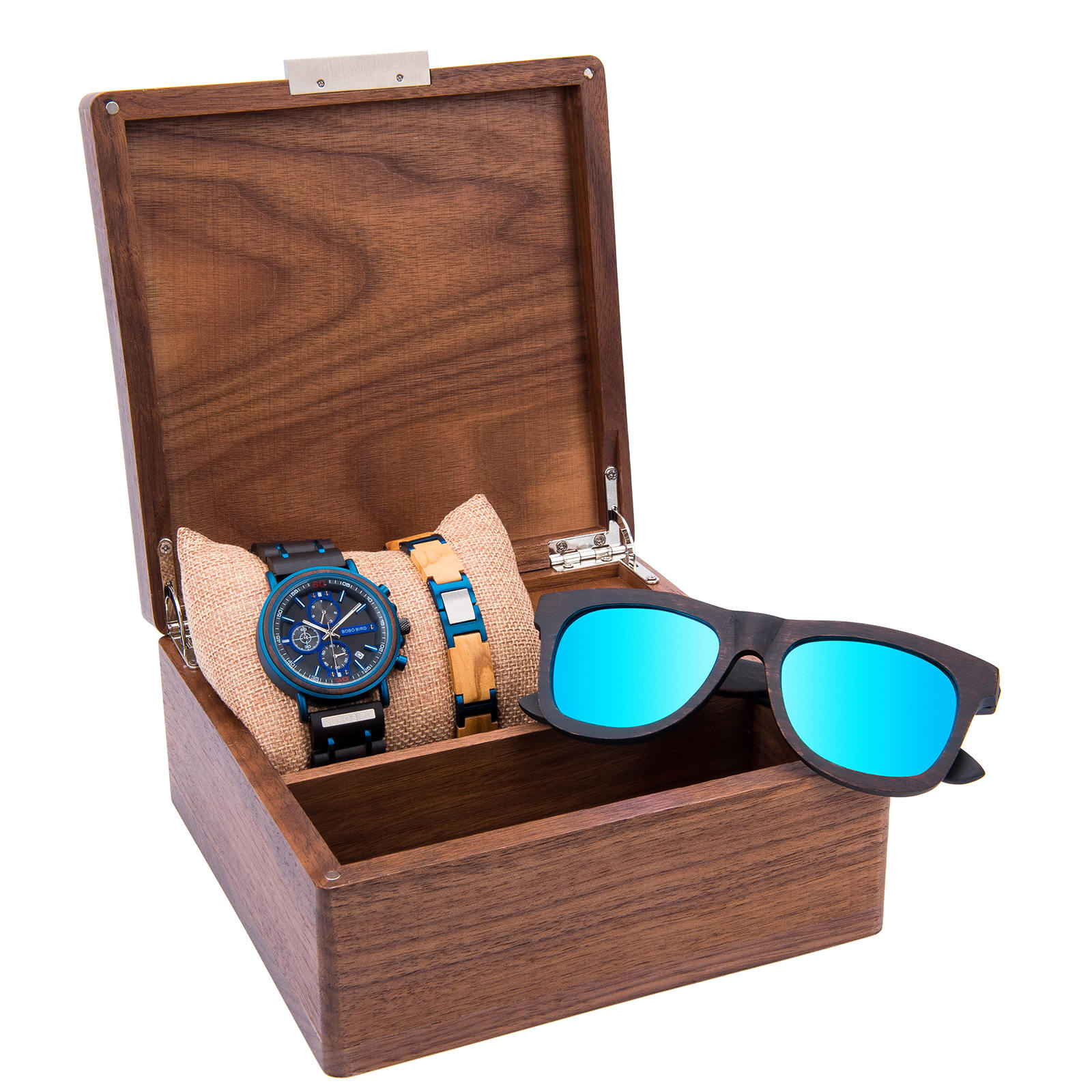 Natural Ebony Wooden Watch for Men Sunglasses Wooden Bracelet Gift Box Set 6