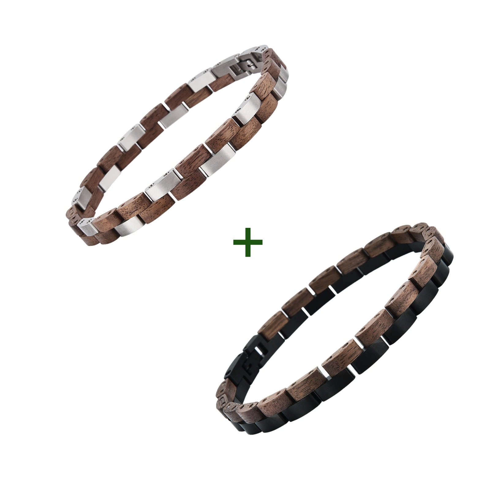 Handmade Natural Walnut Wooden Bracelet - Duet Bundle