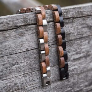 Handmade Natural Walnut Wooden Bracelet - Duet