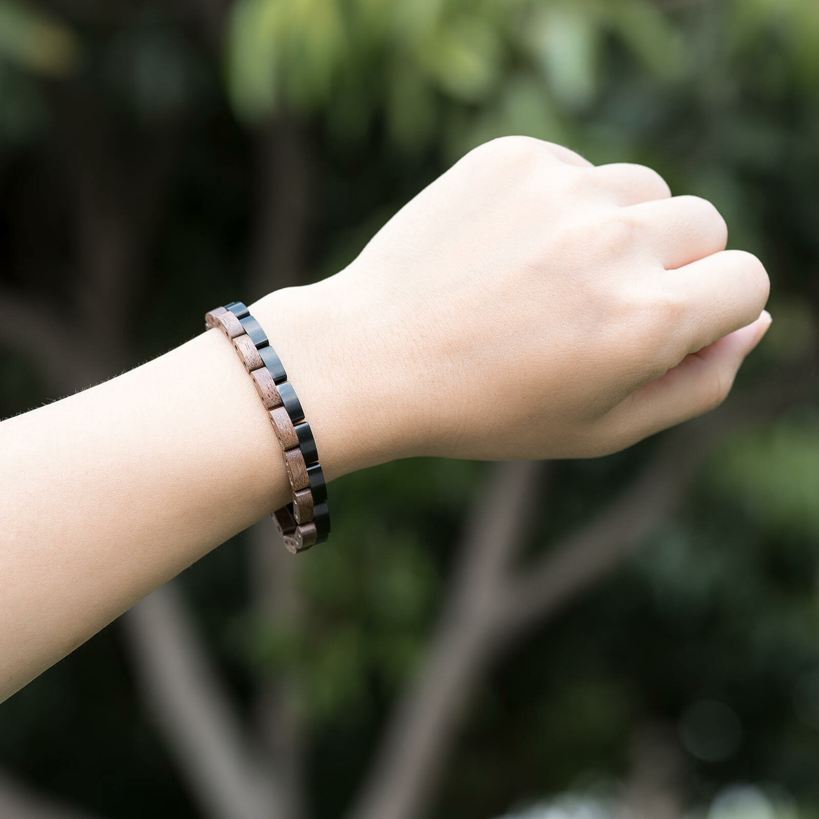 Handmade Natural Walnut Wooden Bracelet - Duet_3 Handmade Natural Walnut Wooden Bracelet - Duet