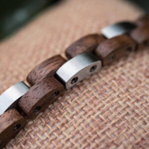 Handmade Natural Walnut Wooden Bracelet Silver - Duet