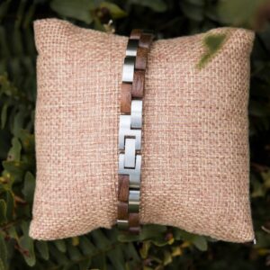 Handmade Natural Walnut Wooden Bracelet Silver - Duet