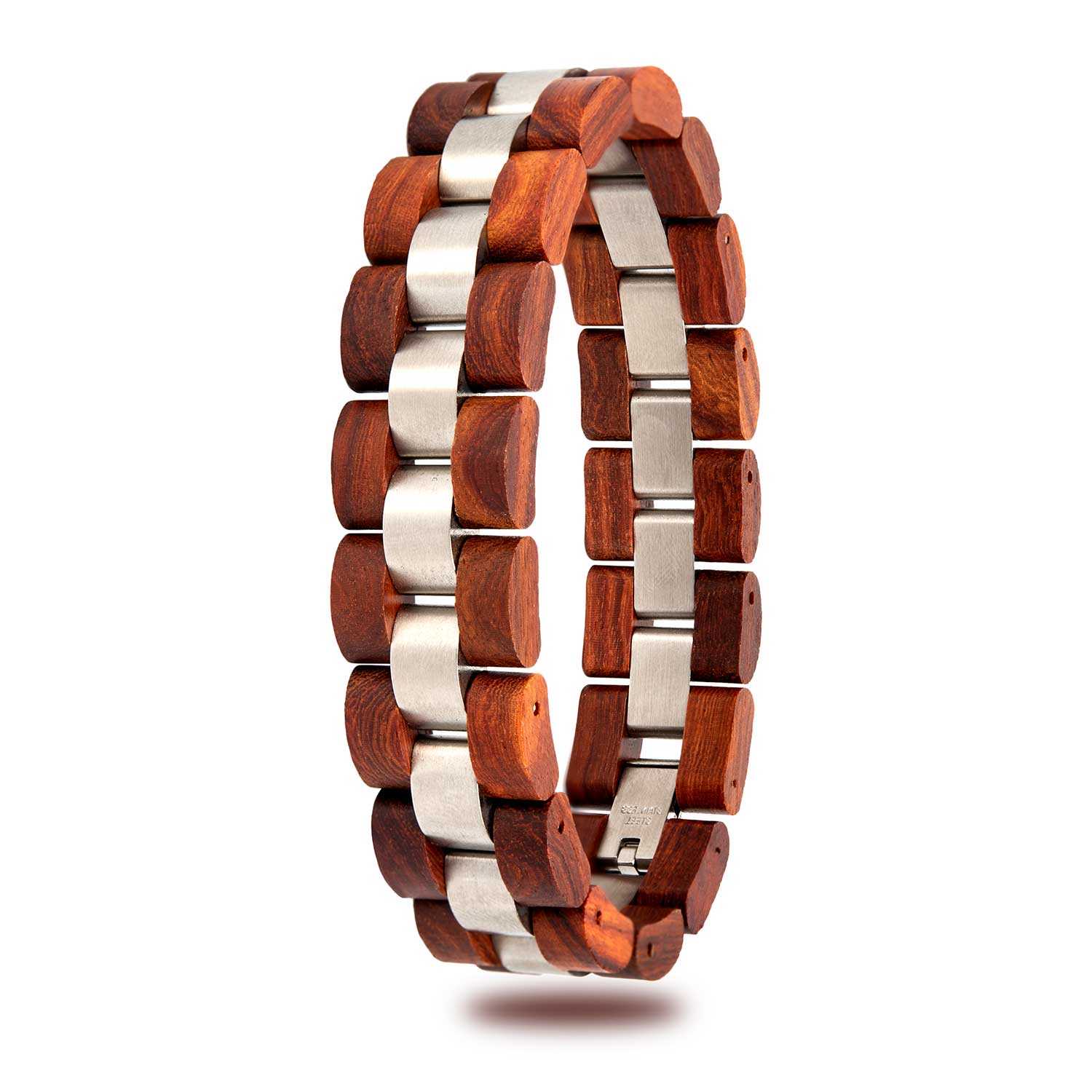 Bobo Bird Mens Wooden Bracelet Redwood Wood & Stainless Steel - Minuet