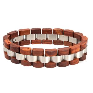 Mens Wooden Bracelet Redwood Wood & Stainless Steel - Minuet