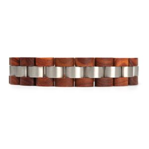 Mens Wooden Bracelet Redwood Wood & Stainless Steel - Minuet_4
