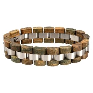 Mens Wooden Bracelet Sandalwood Wood & Stainless Steel - Minuet_3