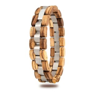 Mens Wooden Bracelet Zebrawood Wood & Stainless Steel - Minuet_2