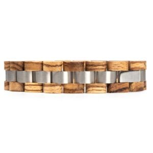 Mens Wooden Bracelet Zebrawood Wood & Stainless Steel - Minuet_4