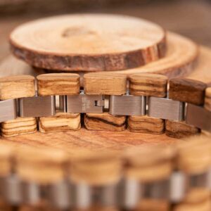 Mens Wooden Bracelet Zebrawood Wood & Stainless Steel - Minuet