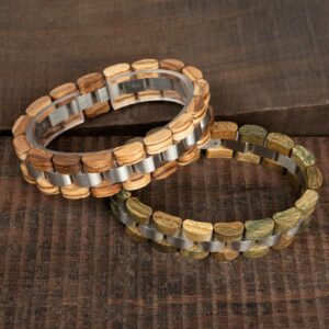 Bracelet en bois pour homme - Bois de zèbre et acier inoxydable - Minuet
