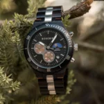 Mens Watch Classic Multifunctional Chronograph Moonphase Wooden Watch Ebony Black - Hunter