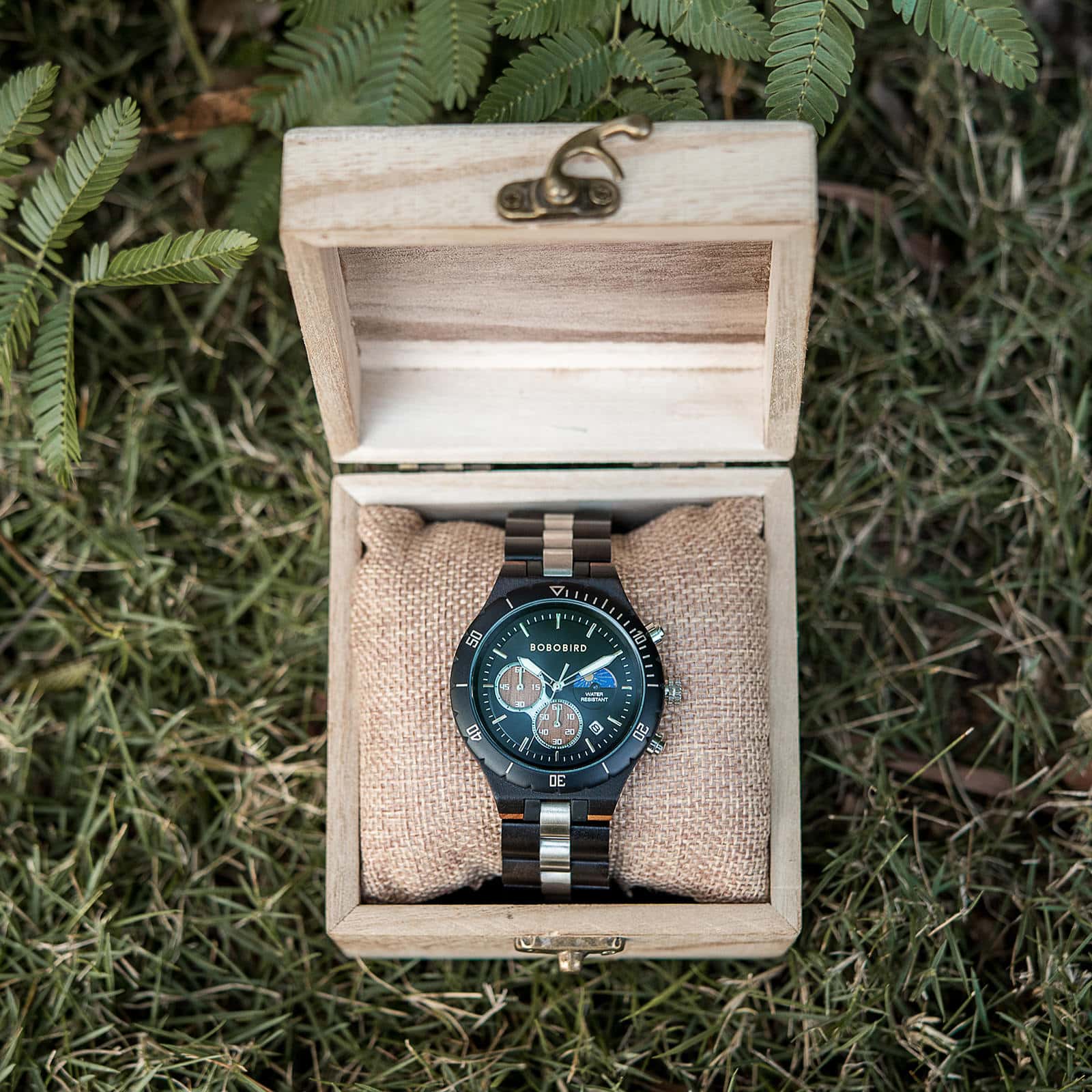 Classic Multifunctional Chronograph Moonphase Wooden Watch Ebony