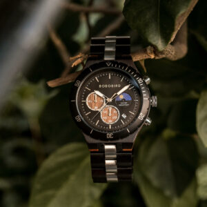 Classic Multifunctional Chronograph Moonphase Wooden Watch Ebony Black - Hunter
