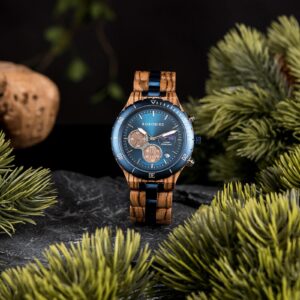 Classic Multifunctional Chronograph Moonphase Wooden Watch Zebrawood Blue - Hunter_13