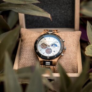 Reloj de madera clásico multifuncional con fase lunar de madera de cebra - Hunter