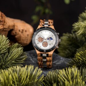 Classic multifunctional chronograph moonphase Wooden Watch Zebrawood - Hunter_14