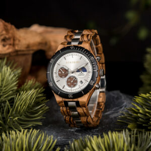 Classic multifunctional chronograph moonphase Wooden Watch Zebrawood - Hunter_16