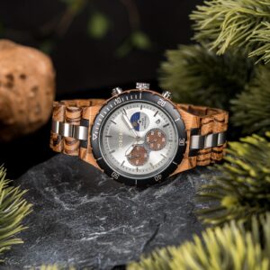 Classic multifunctional chronograph moonphase Wooden Watch Zebrawood - Hunter_17