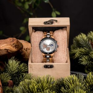 Reloj de madera clásico multifuncional con fase lunar de madera de cebra - Hunter