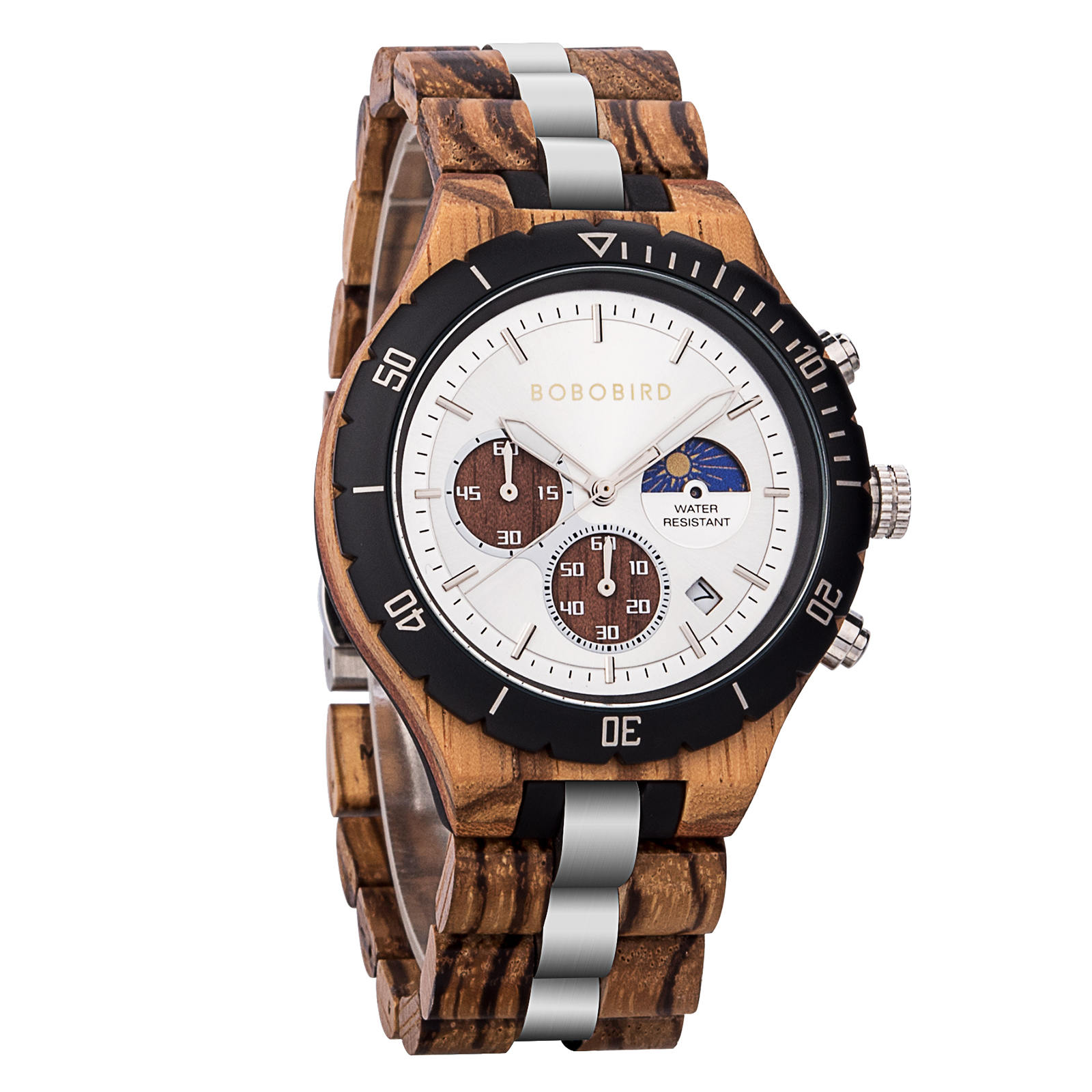 Classic multifunctional chronograph moonphase Wooden Watch Zebrawood Hunter 2