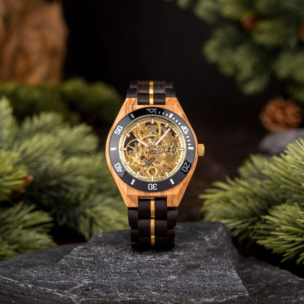 Skeleton Mechanical Wooden Watch Ebony Black - Rasalas_11 Skeleton Mechanical Wooden Watch Ebony Black - Rasalas_11