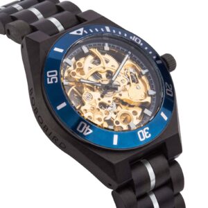Skeleton Mechanical Wooden Watch Ebony Blue - Tureis
