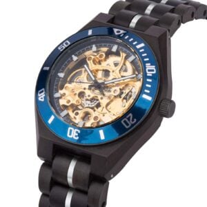 Skeleton Mechanical Wooden Watch Ebony Blue - Tureis_12 Skeleton Mechanical Wooden Watch Ebony Blue - Tureis_12