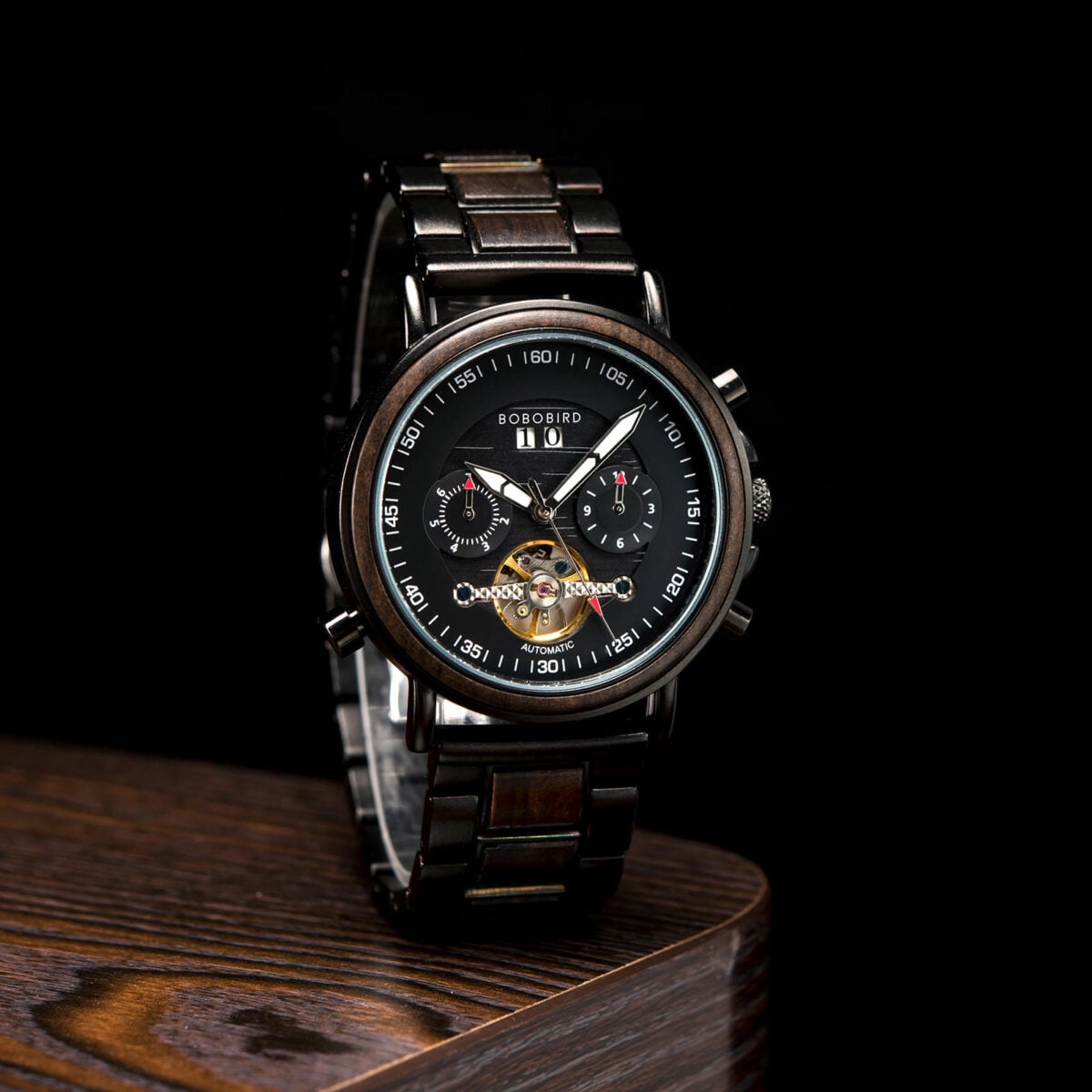 Men’s Mechanical Wooden Watches Ebony – Aviator_3 Men’s Mechanical Wooden Watches Ebony – Aviator_3
