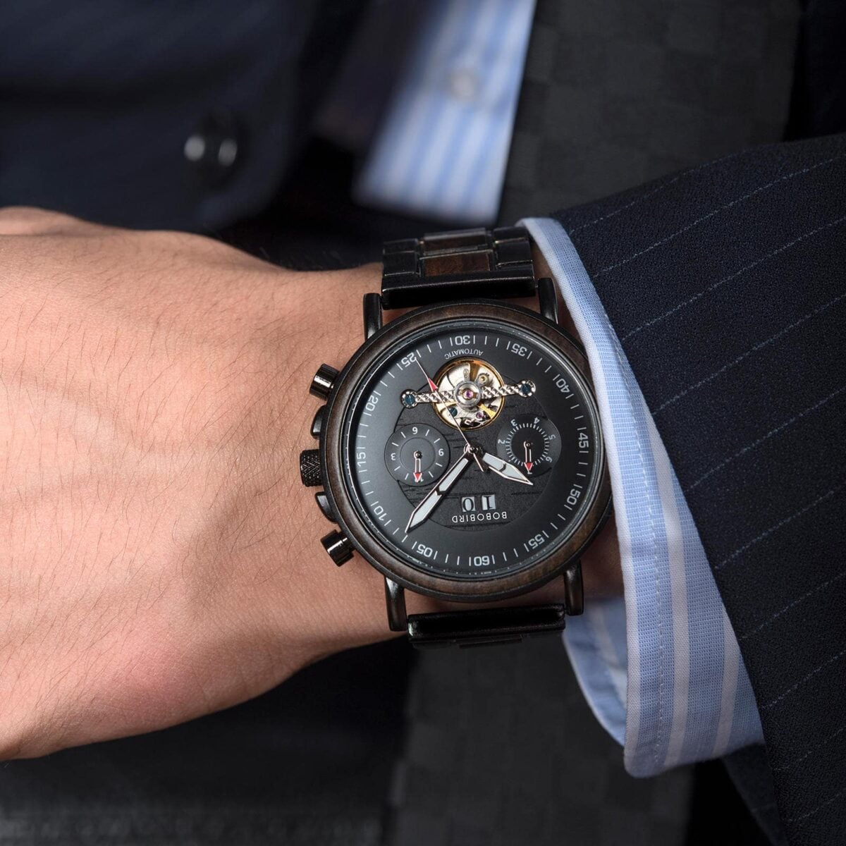 Men’s Mechanical Wooden Watches Ebony – Aviator_9 Men’s Mechanical Wooden Watches Ebony – Aviator_9