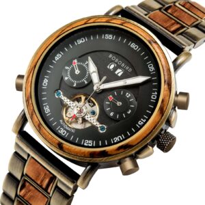 Men's Mechanical Wooden Watches Zebrawood - Aviator_15