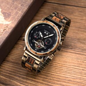 Men's Mechanical Wooden Watches Zebrawood - Aviator